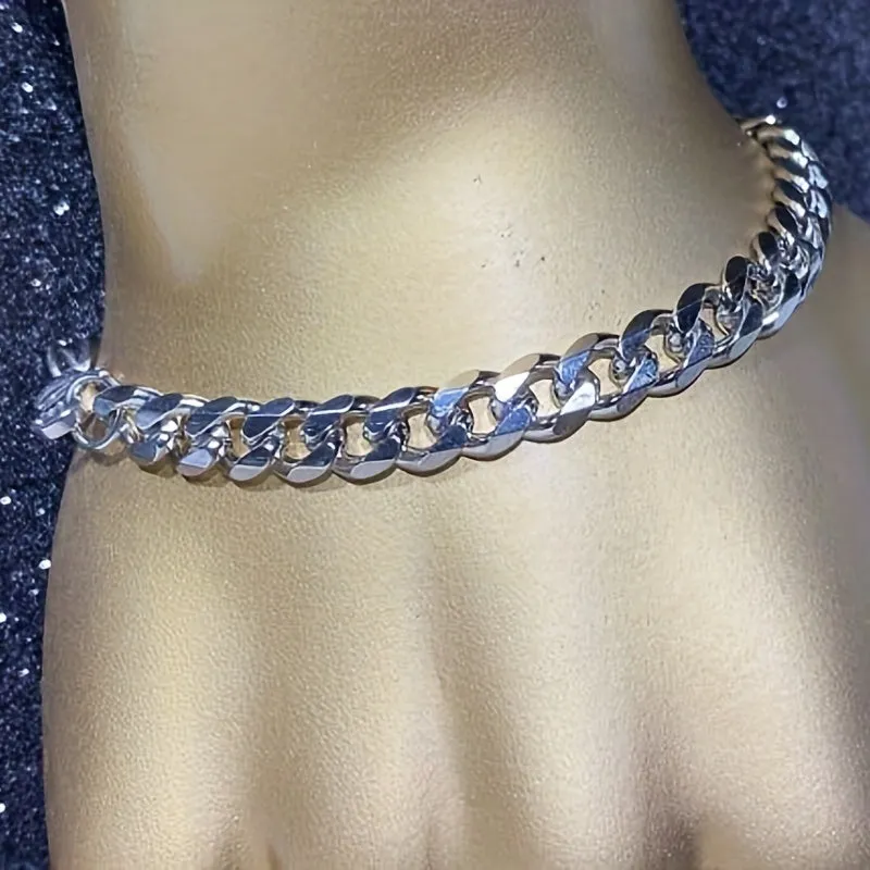2pcs/set Unisex Stainless Steel Cuban Necklace & Bracelet Duo - Timeless Y2k Style, Bold Domineering Hip-hop Punk Rock NK Chain for Couples