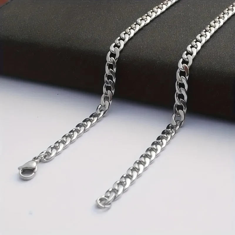2pcs/set Unisex Stainless Steel Cuban Necklace & Bracelet Duo - Timeless Y2k Style, Bold Domineering Hip-hop Punk Rock NK Chain for Couples