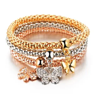 3 PCS/Set Crystal Butterful Bracelet & Bangle Elastic Heart Bracelets For Women