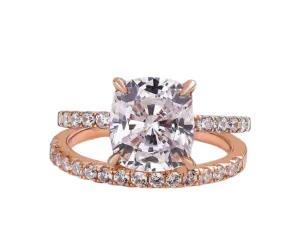 3.0ct Cushion Cut Rose Gold Clear Simulated Sapphire Wedding Ring Set