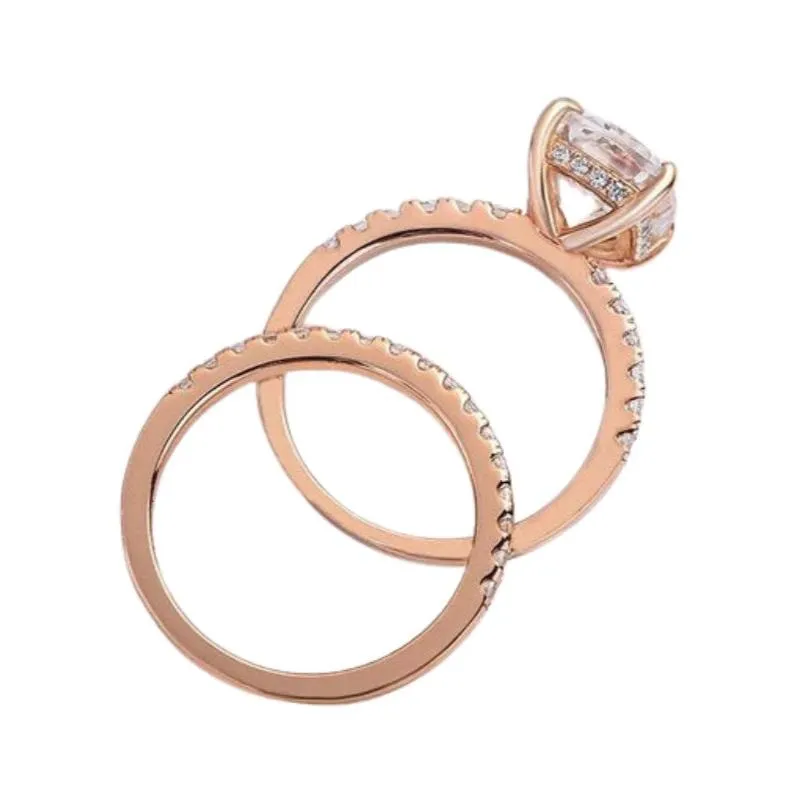 3.0ct Cushion Cut Rose Gold Clear Simulated Sapphire Wedding Ring Set