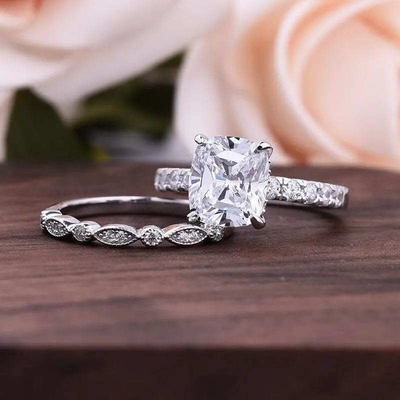 3.0ct Cushion Cut Simulated Diamond Wedding Ring Set
