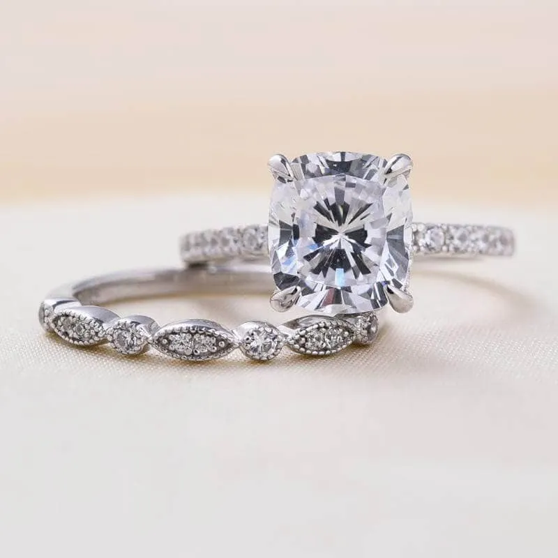 3.0ct Cushion Cut Simulated Diamond Wedding Ring Set
