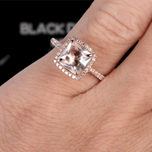 3.0ct Cushion Cut Simulated Morganite Halo Engagement Ring