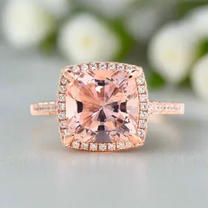 3.0ct Cushion Cut Simulated Morganite Halo Engagement Ring