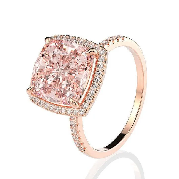 3.0ct Cushion Cut Simulated Morganite Halo Engagement Ring