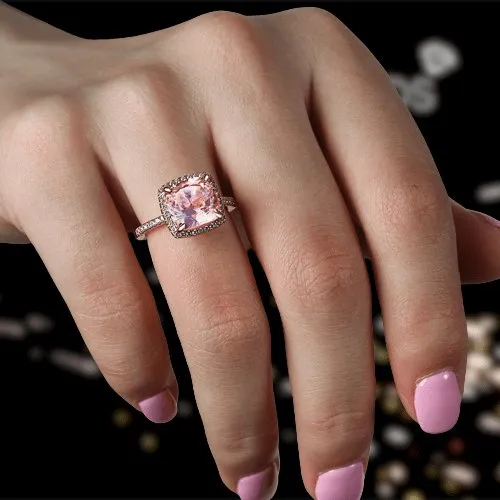 3.0ct Cushion Cut Simulated Morganite Halo Engagement Ring