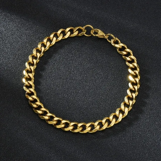 3/5/7mm Stainless Steel Curb Cuban Link Chain Bracelets