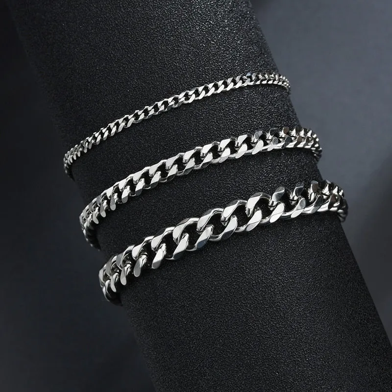 3/5/7mm Stainless Steel Curb Cuban Link Chain Bracelets