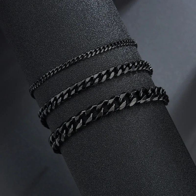 3/5/7mm Stainless Steel Curb Cuban Link Chain Bracelets