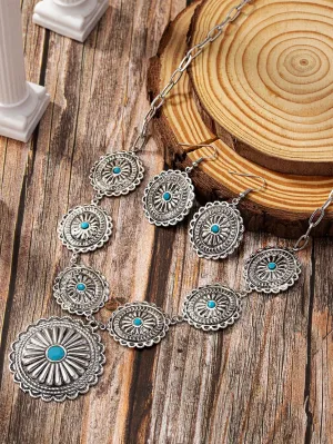 3Pcs Vintage Necklace Earring Jewelry Set -  Silver