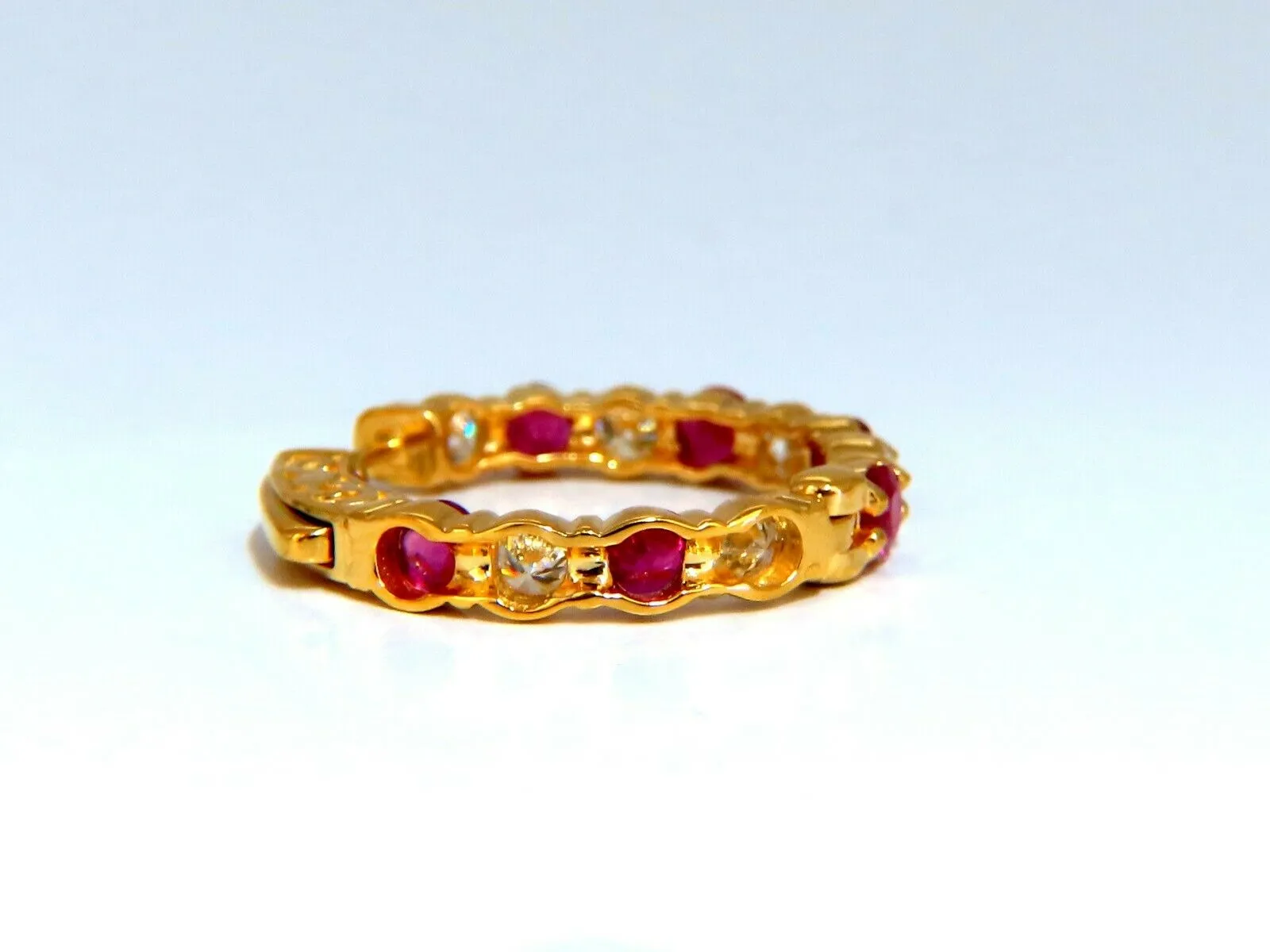 4.14ct natural Ruby diamonds hoop earrings 14kt yellow gold inside out