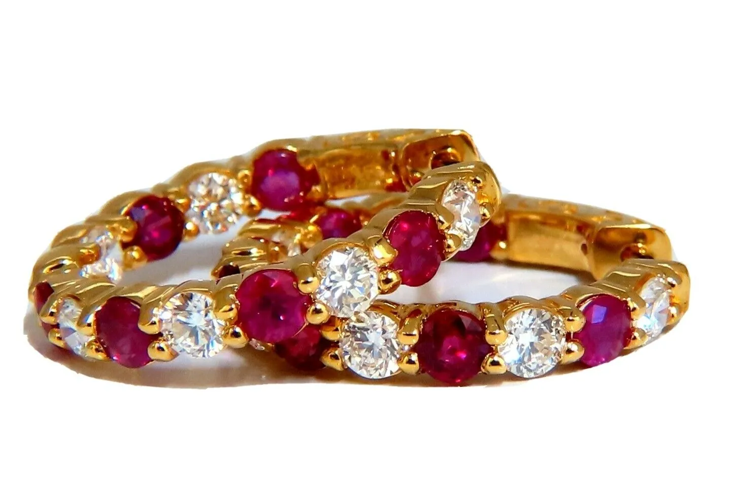 4.14ct natural Ruby diamonds hoop earrings 14kt yellow gold inside out