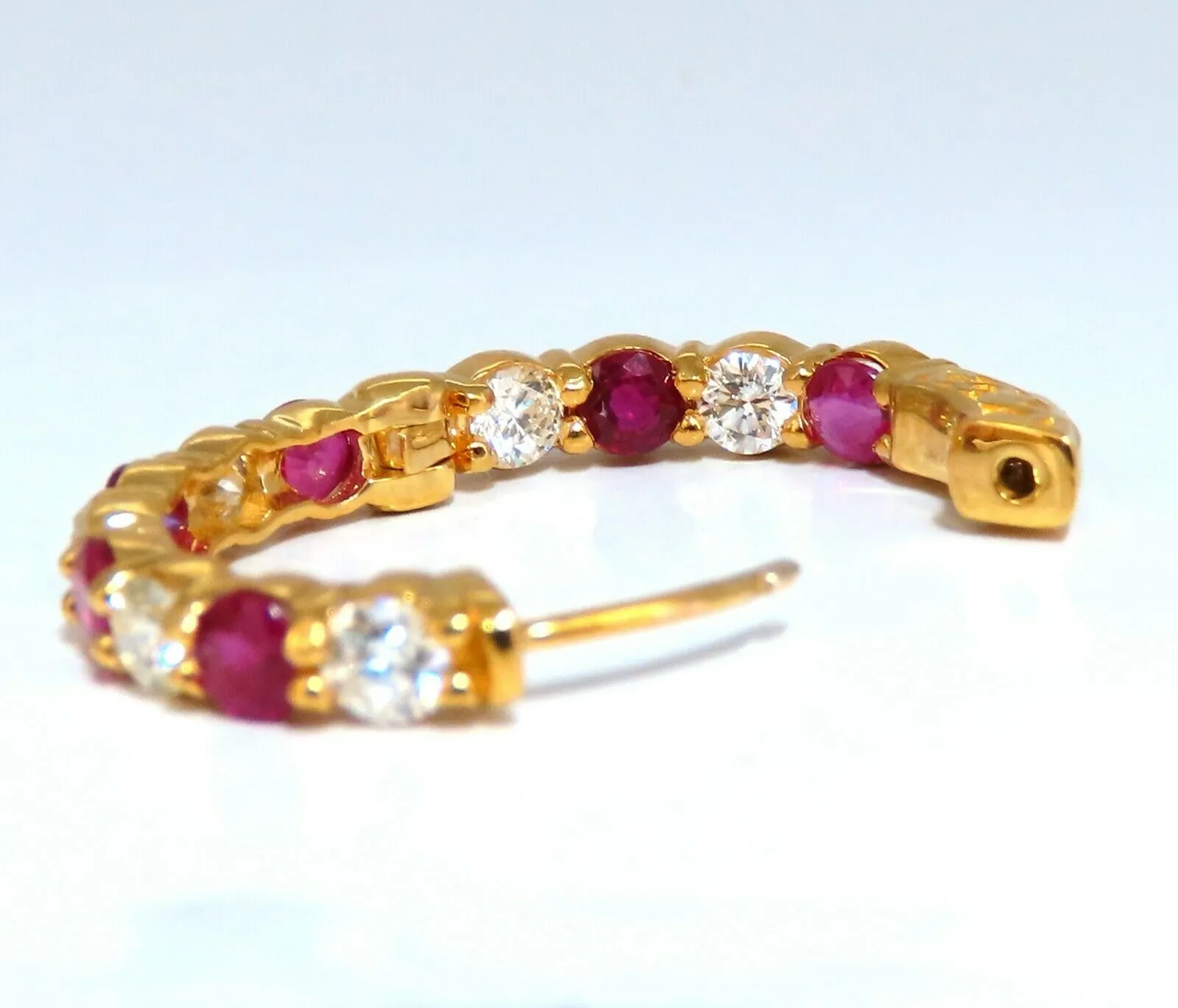 4.14ct natural Ruby diamonds hoop earrings 14kt yellow gold inside out