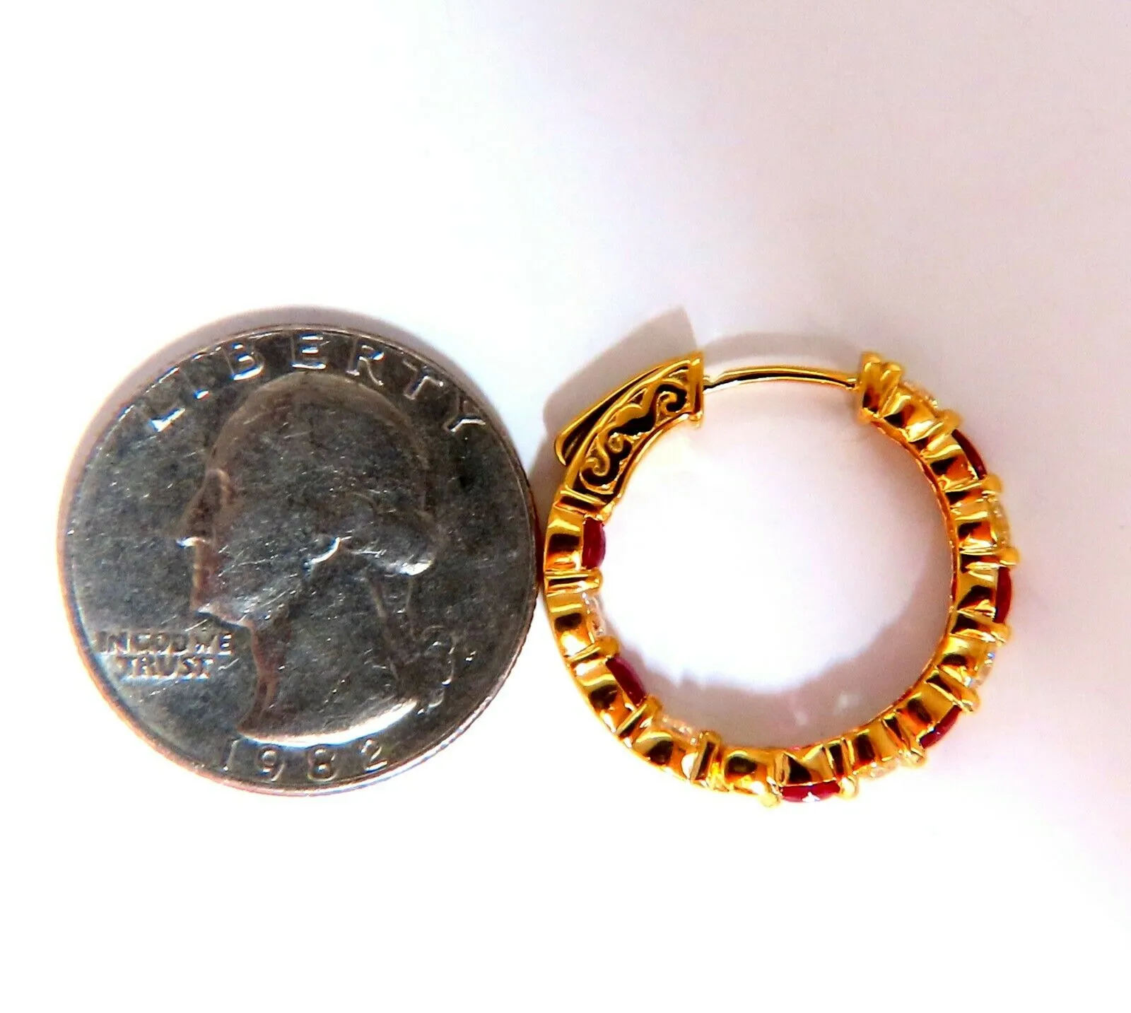 4.14ct natural Ruby diamonds hoop earrings 14kt yellow gold inside out