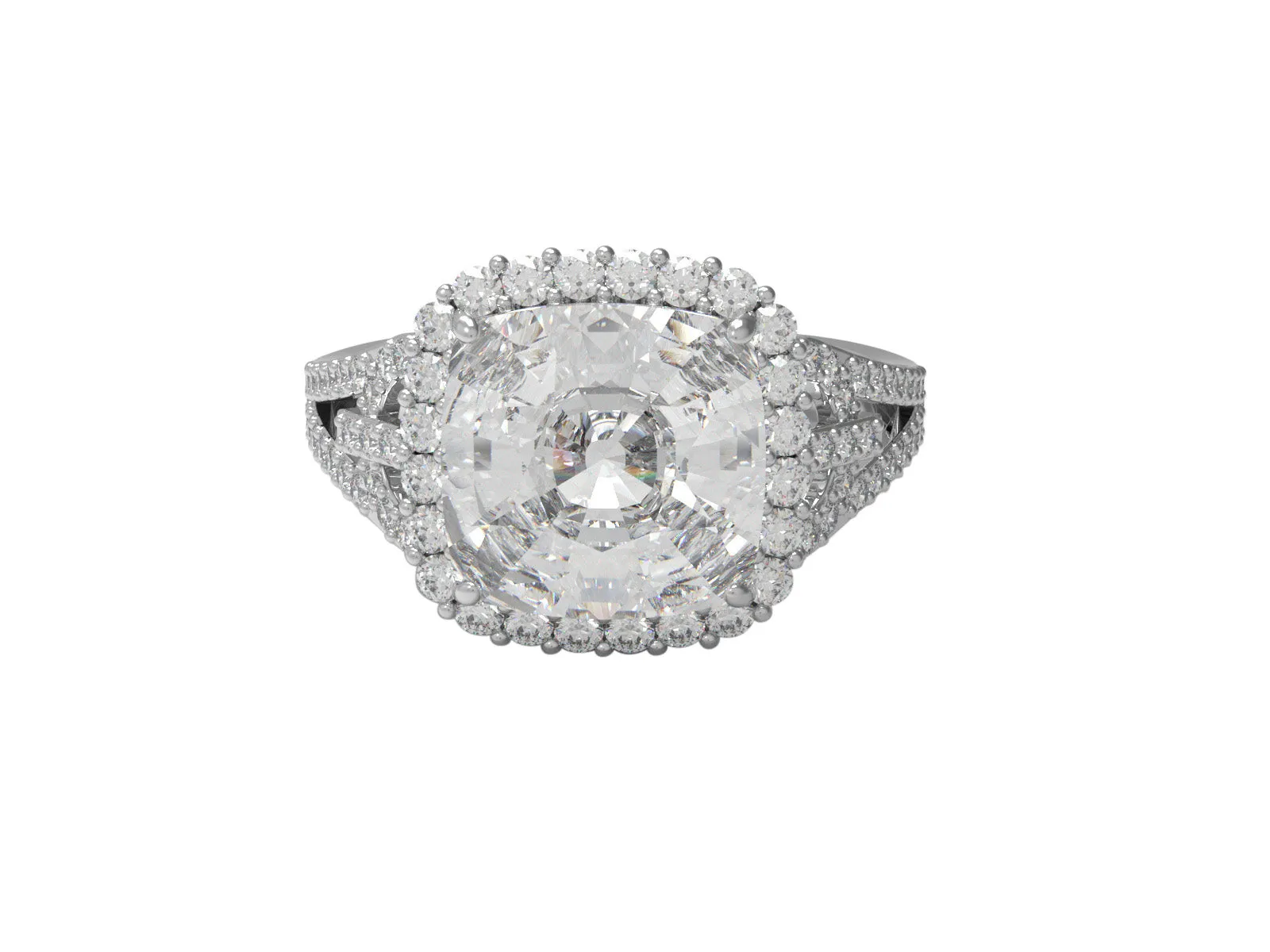4.3 Ctw Cushion Moissanite Diamond 925 Sterling Silver Solitaire Halo  Ring