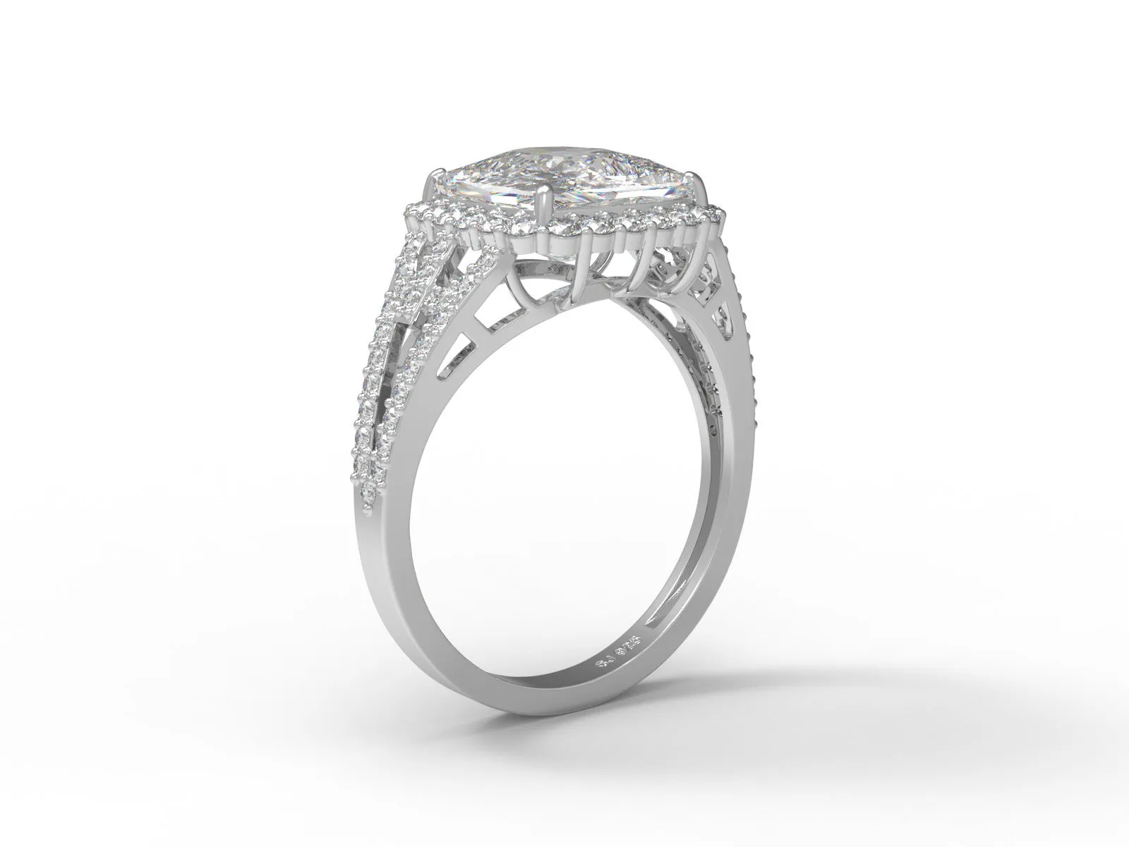 4.3 Ctw Cushion Moissanite Diamond 925 Sterling Silver Solitaire Halo  Ring