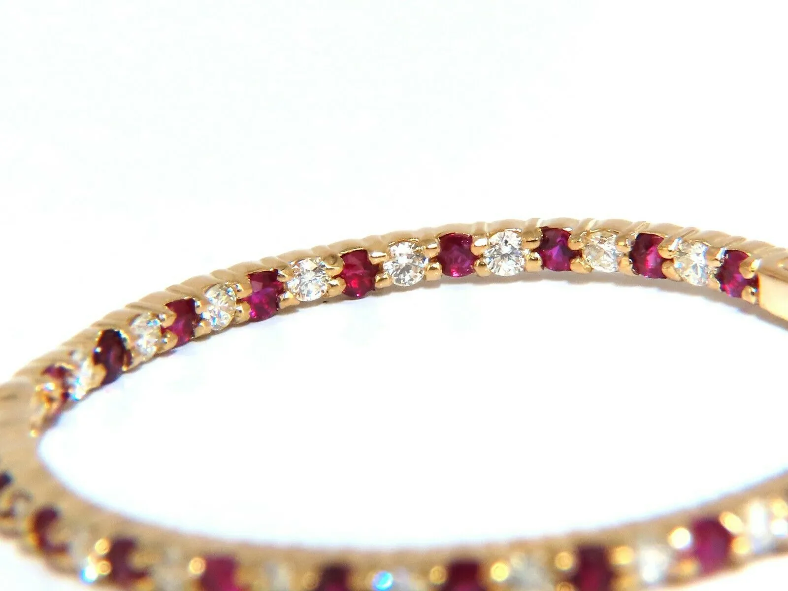 4.80ct natural Ruby diamonds hoop earrings 14kt yellow gold inside out