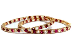 4.80ct natural Ruby diamonds hoop earrings 14kt yellow gold inside out