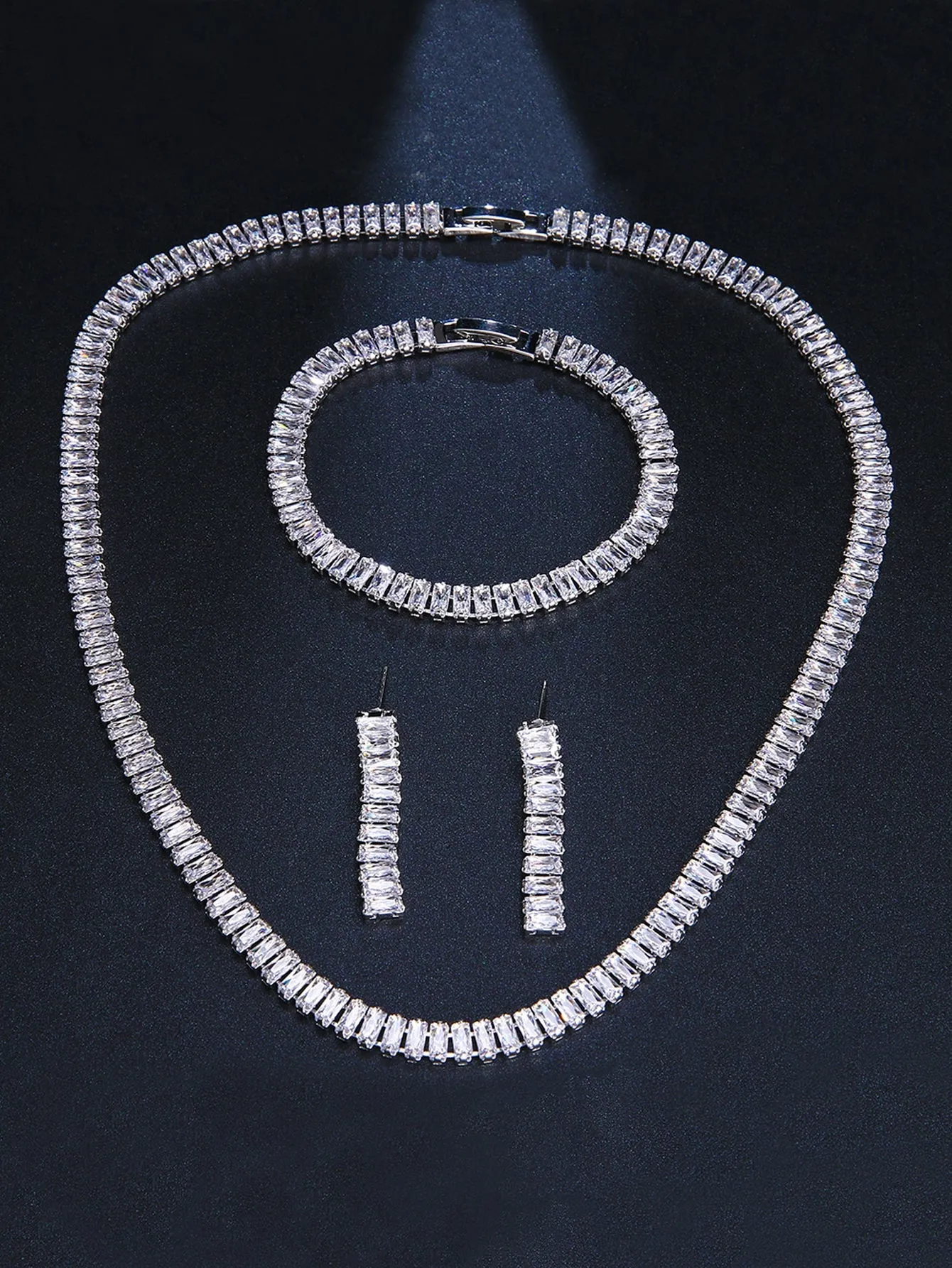 4pcs/set Cubic Zirconia Decor Jewelry Set - White- FD ⚡