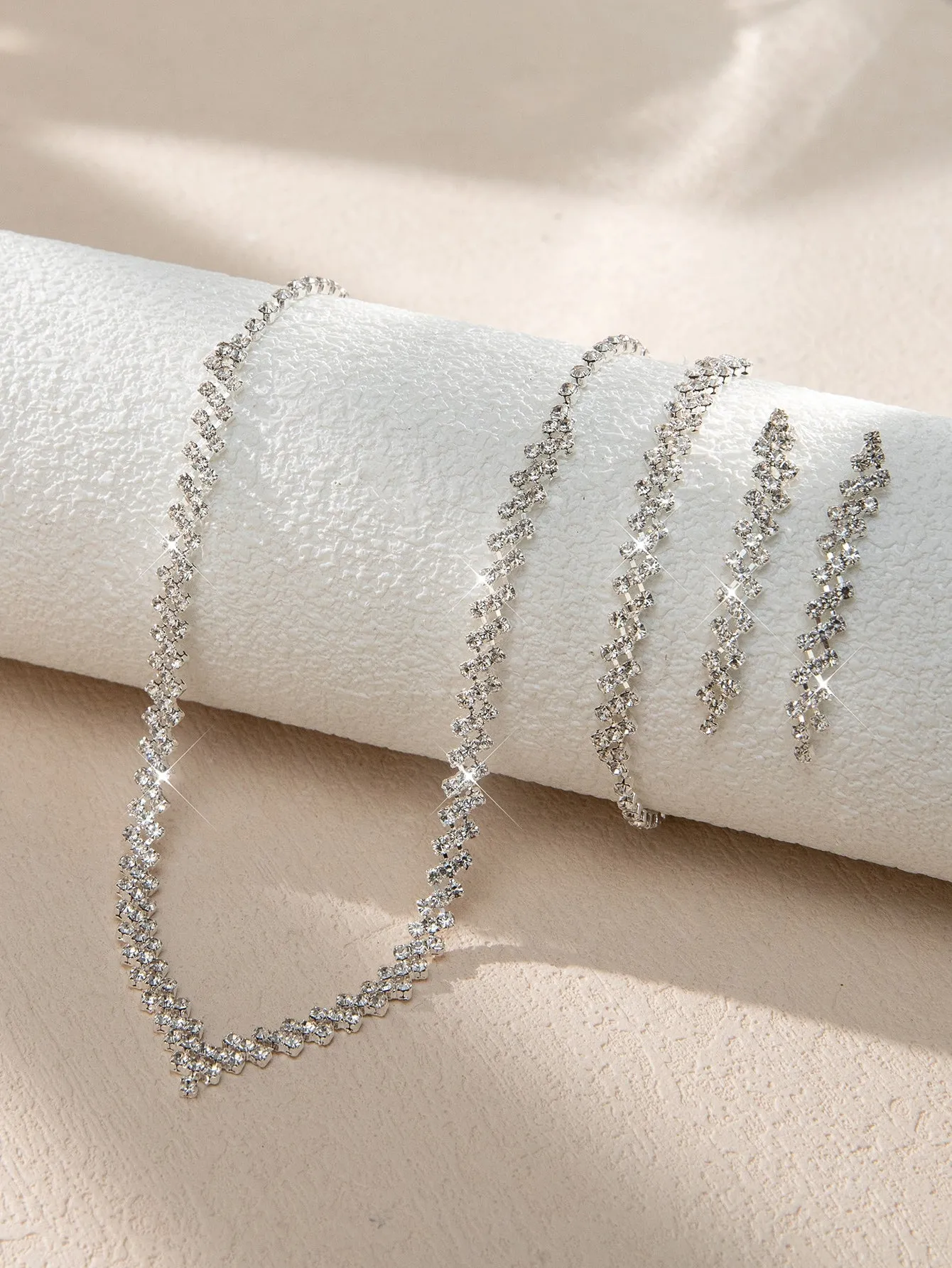 4pcs/set Rhinestone Decor Jewelry Set - Silver