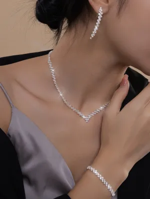 4pcs/set Rhinestone Decor Jewelry Set - Silver