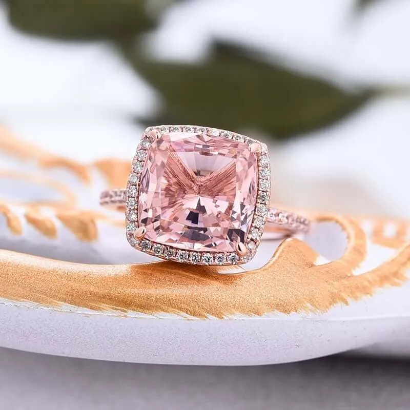 5.0ct Cushion Cut Simulated Diamond Pink Halo Engagement Ring