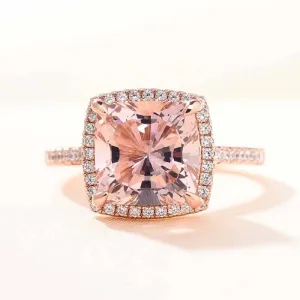 5.0ct Cushion Cut Simulated Diamond Pink Halo Engagement Ring