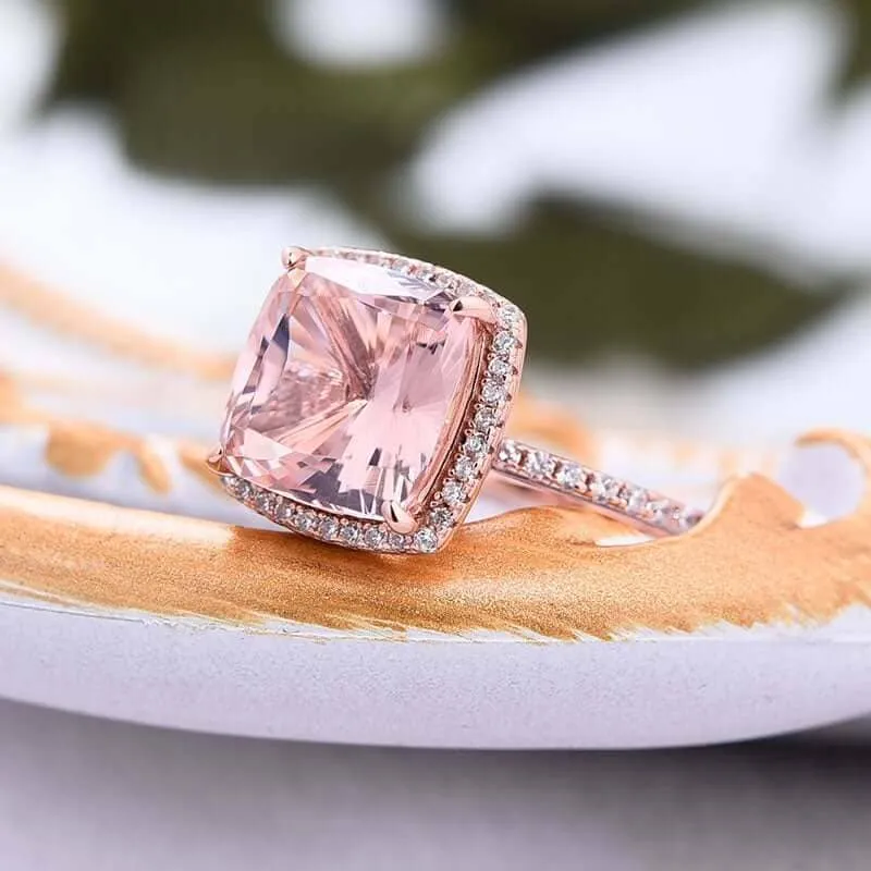 5.0ct Cushion Cut Simulated Diamond Pink Halo Engagement Ring