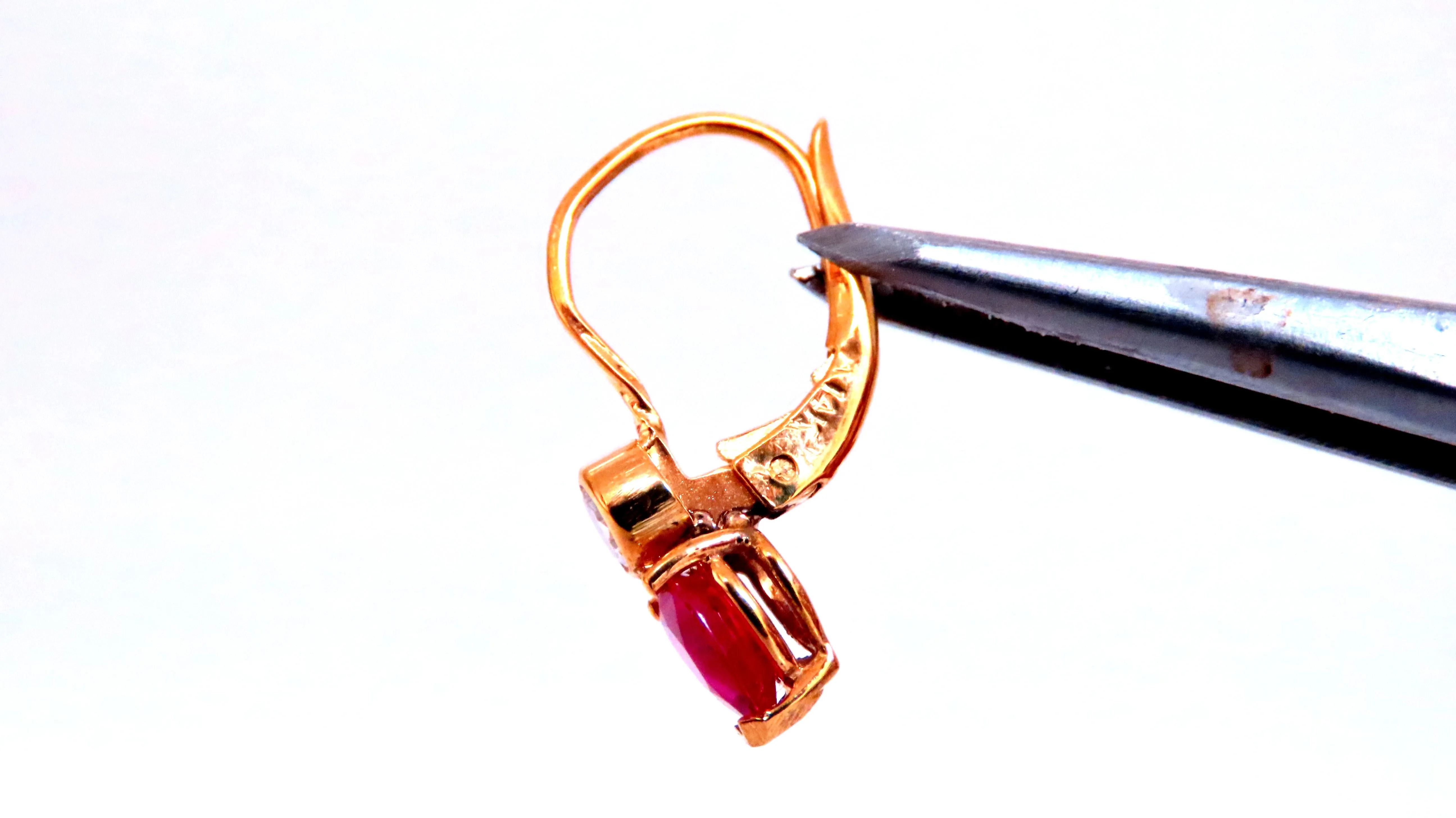 .54ct Natural Pear Shaped Ruby Diamond Lever Earrings 24414