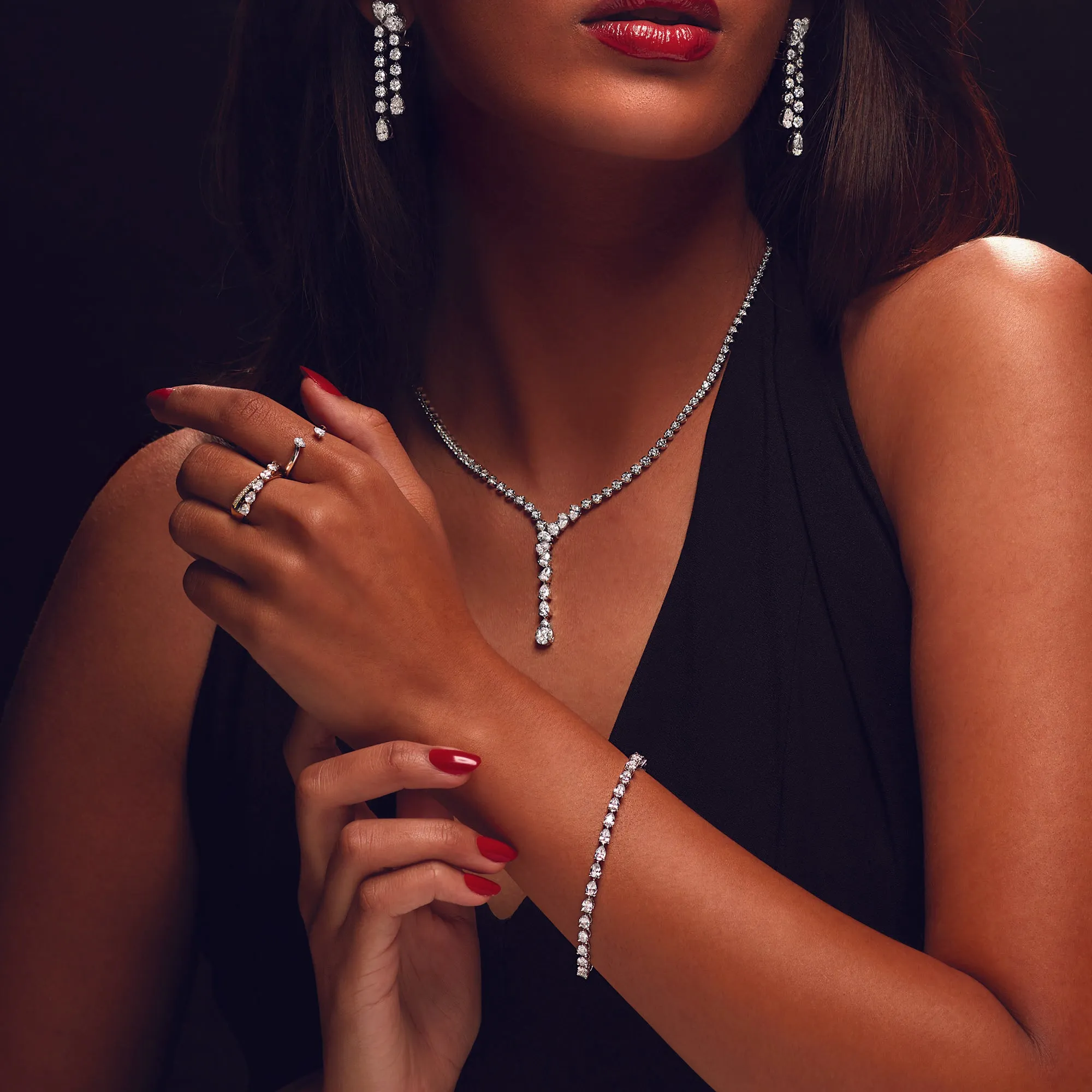 5.50 ct. Pear Shape Diamond Cluster-Tennis Necklace