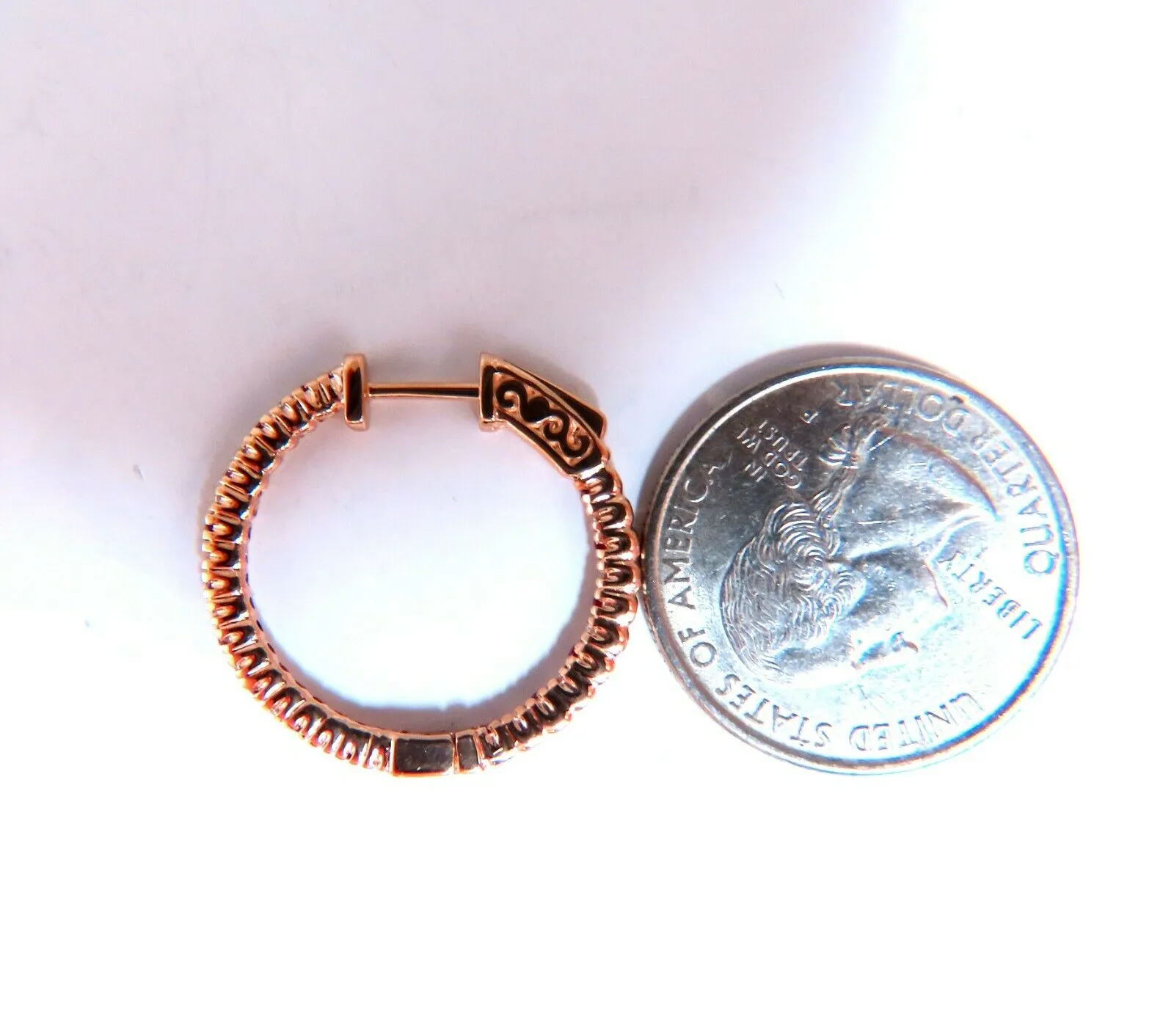 .58ct natural Ruby diamonds hoop earrings 14kt rose gold inside out 25mm