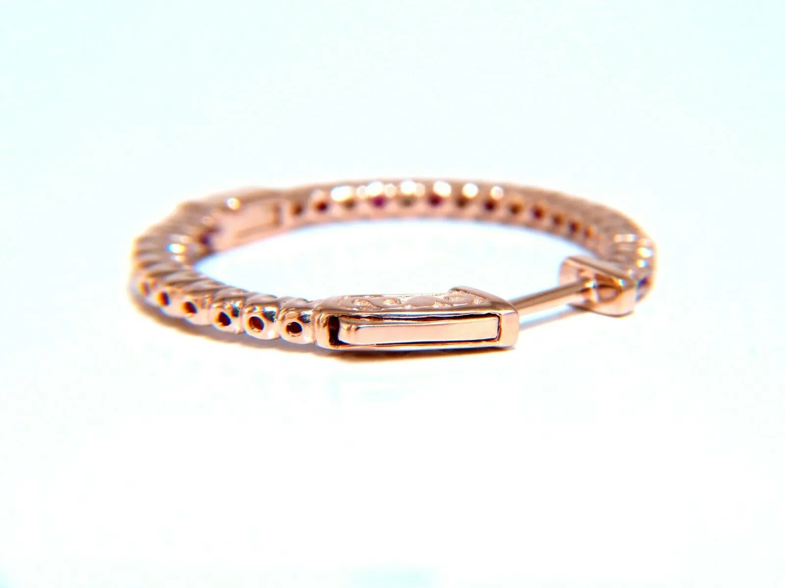 .58ct natural Ruby diamonds hoop earrings 14kt rose gold inside out 25mm