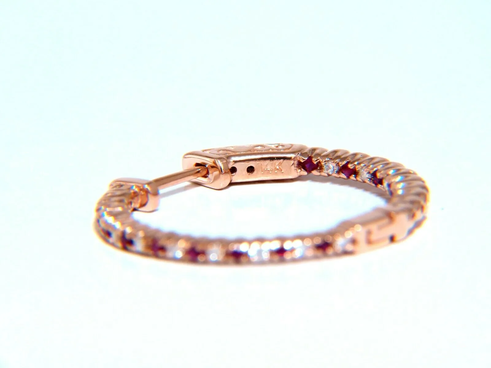 .58ct natural Ruby diamonds hoop earrings 14kt rose gold inside out 25mm
