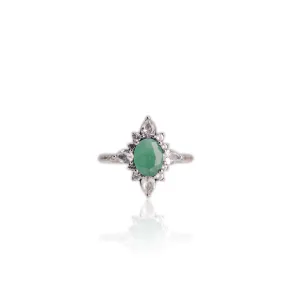 6 x 8 mm. Oval Cut Green Zambian Emerald with Topaz Accents Ring