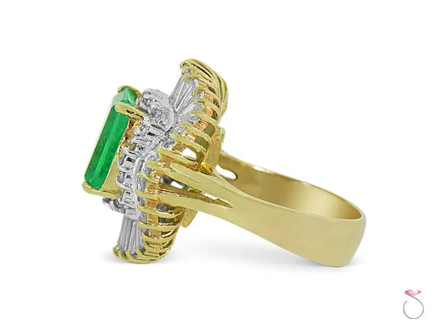6.00 ct Emerald Ballerina Ring with 3.00 ct Diamond Halo in 18K