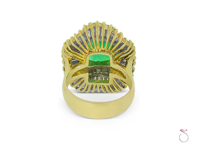 6.00 ct Emerald Ballerina Ring with 3.00 ct Diamond Halo in 18K