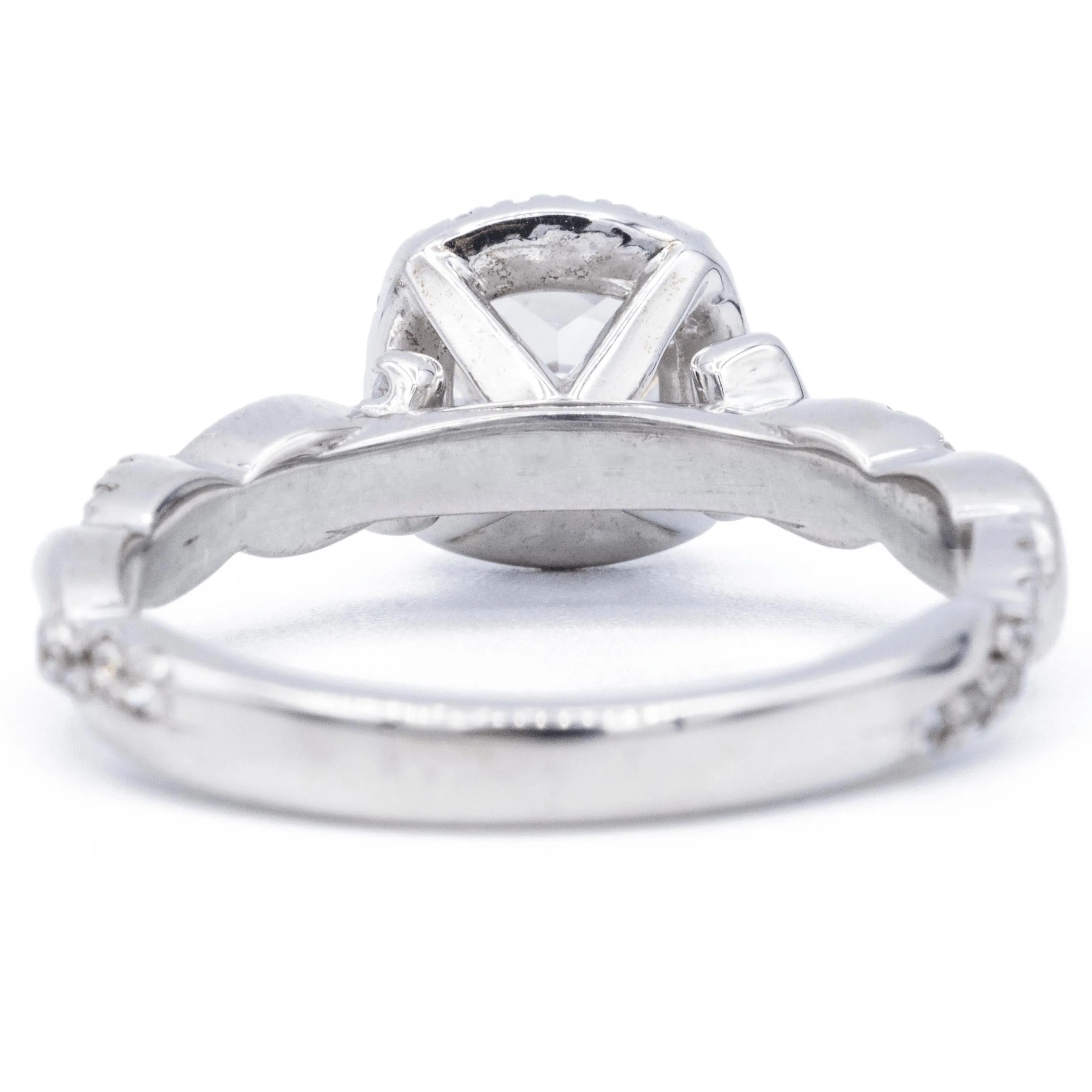 6.5mm Cushion Center 14K White Gold Halo with Flushed Twist Diamond Shank Ring