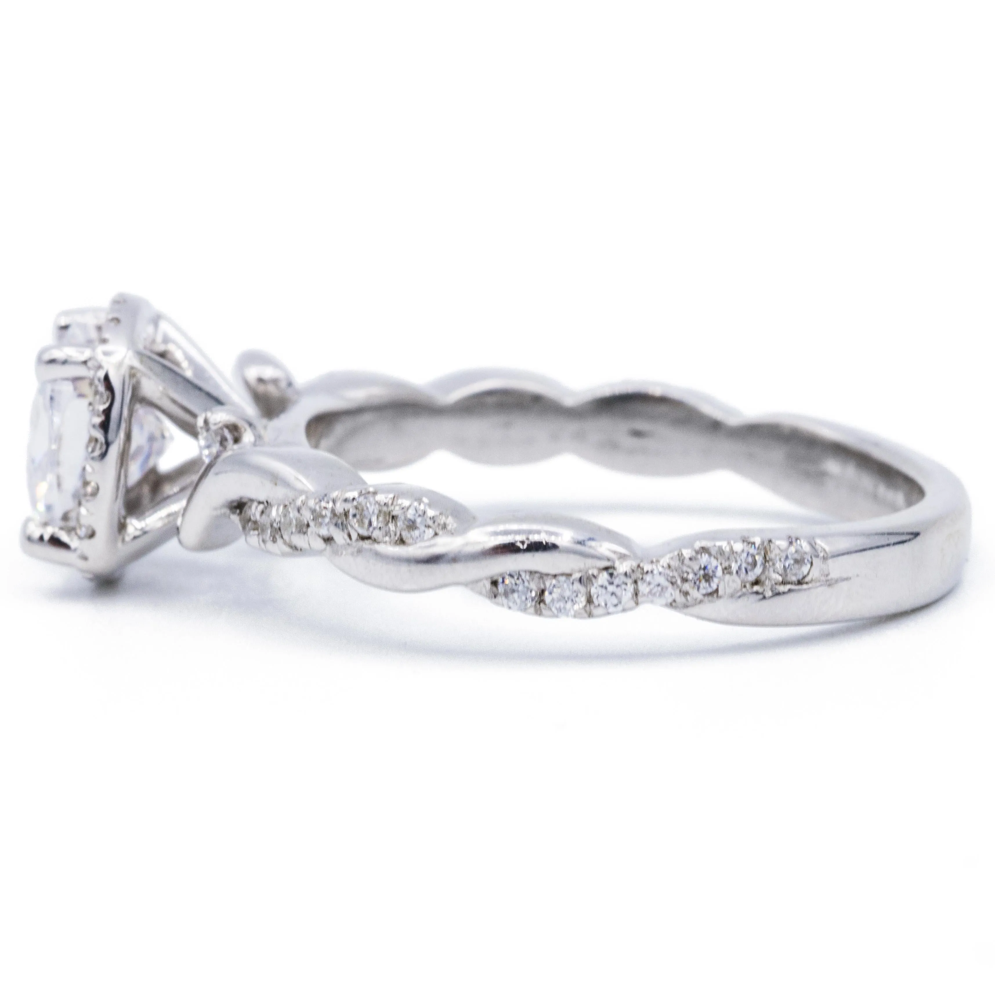 6.5mm Cushion Center 14K White Gold Halo with Flushed Twist Diamond Shank Ring