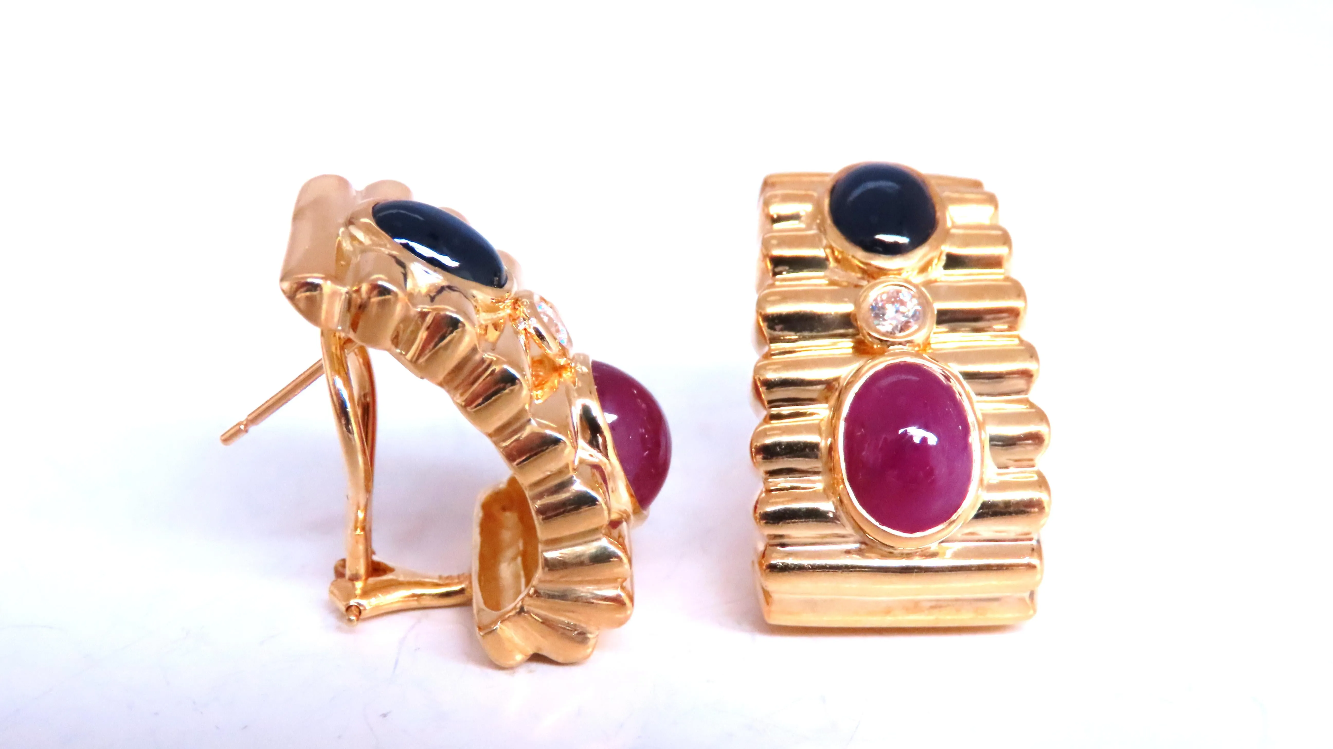 6ct Natural Sapphire Ruby Diamond Clip Earrings 18kt Gold 74525