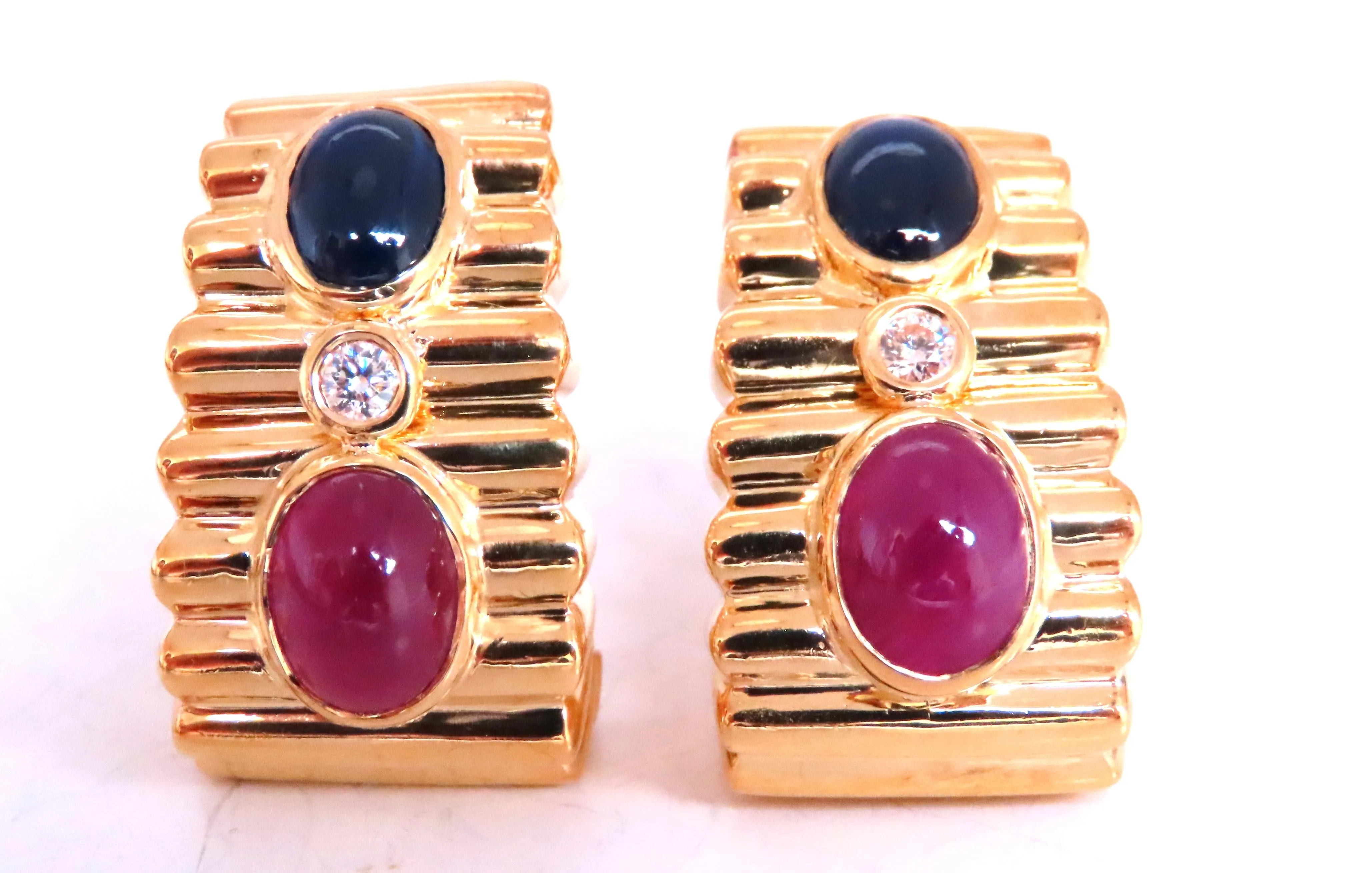 6ct Natural Sapphire Ruby Diamond Clip Earrings 18kt Gold 74525