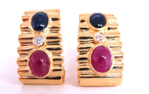 6ct Natural Sapphire Ruby Diamond Clip Earrings 18kt Gold 74525
