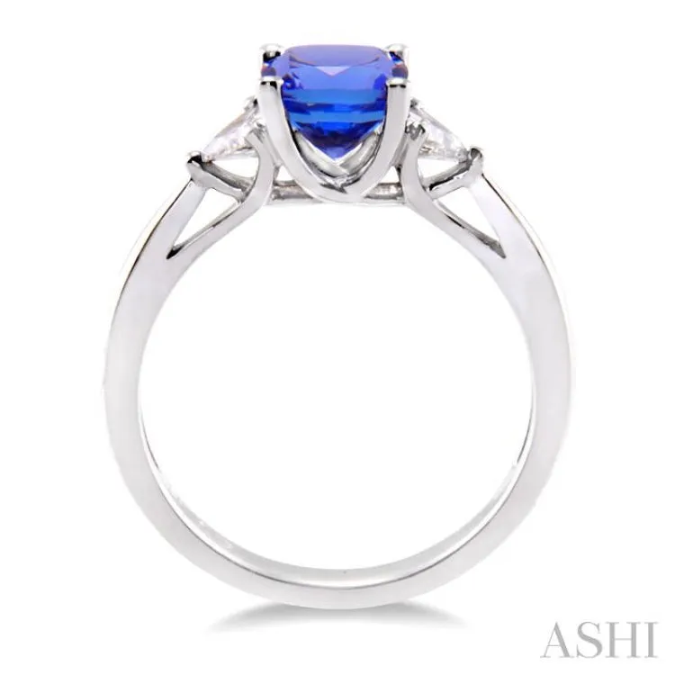 6x6MM Cushion Cut Tanzanite and 1/3 Ctw Trillion Cut Diamond Ring in 14K White Gold