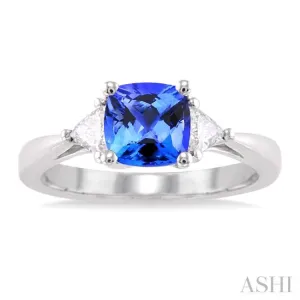 6x6MM Cushion Cut Tanzanite and 1/3 Ctw Trillion Cut Diamond Ring in 14K White Gold