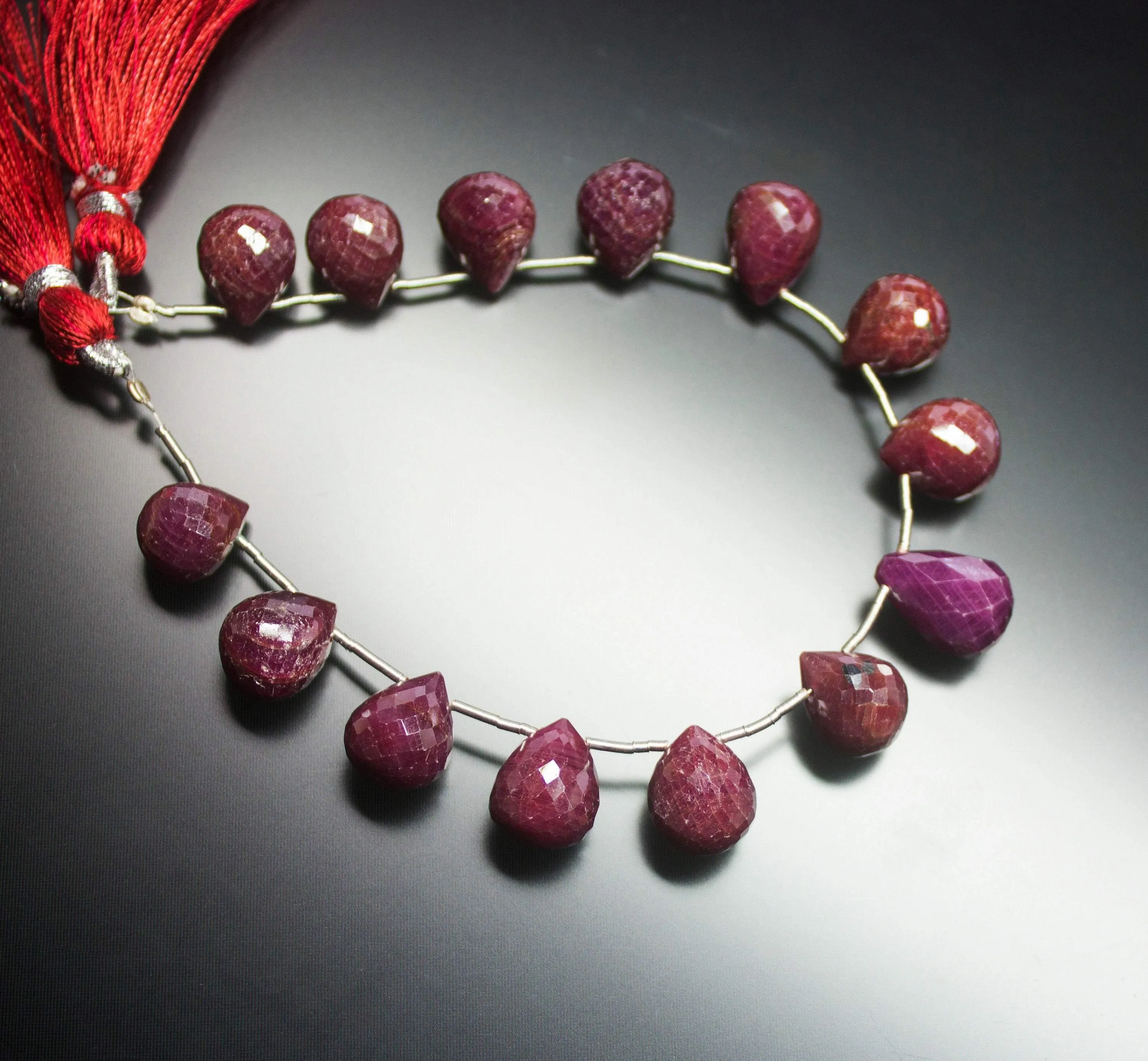 7 inches, 12-14mm, Natural Ruby Faceted Teardrop Briolette Loose Gemstone Beads