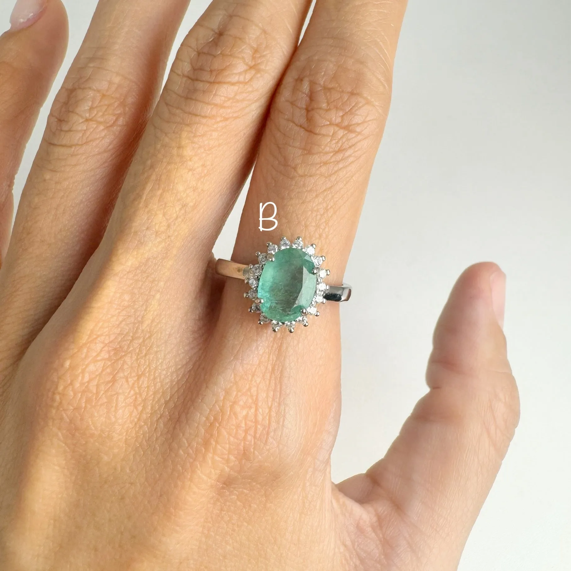 7 x 9 mm. Oval Cut Green Zambian Emerald with Cz Accents Ring