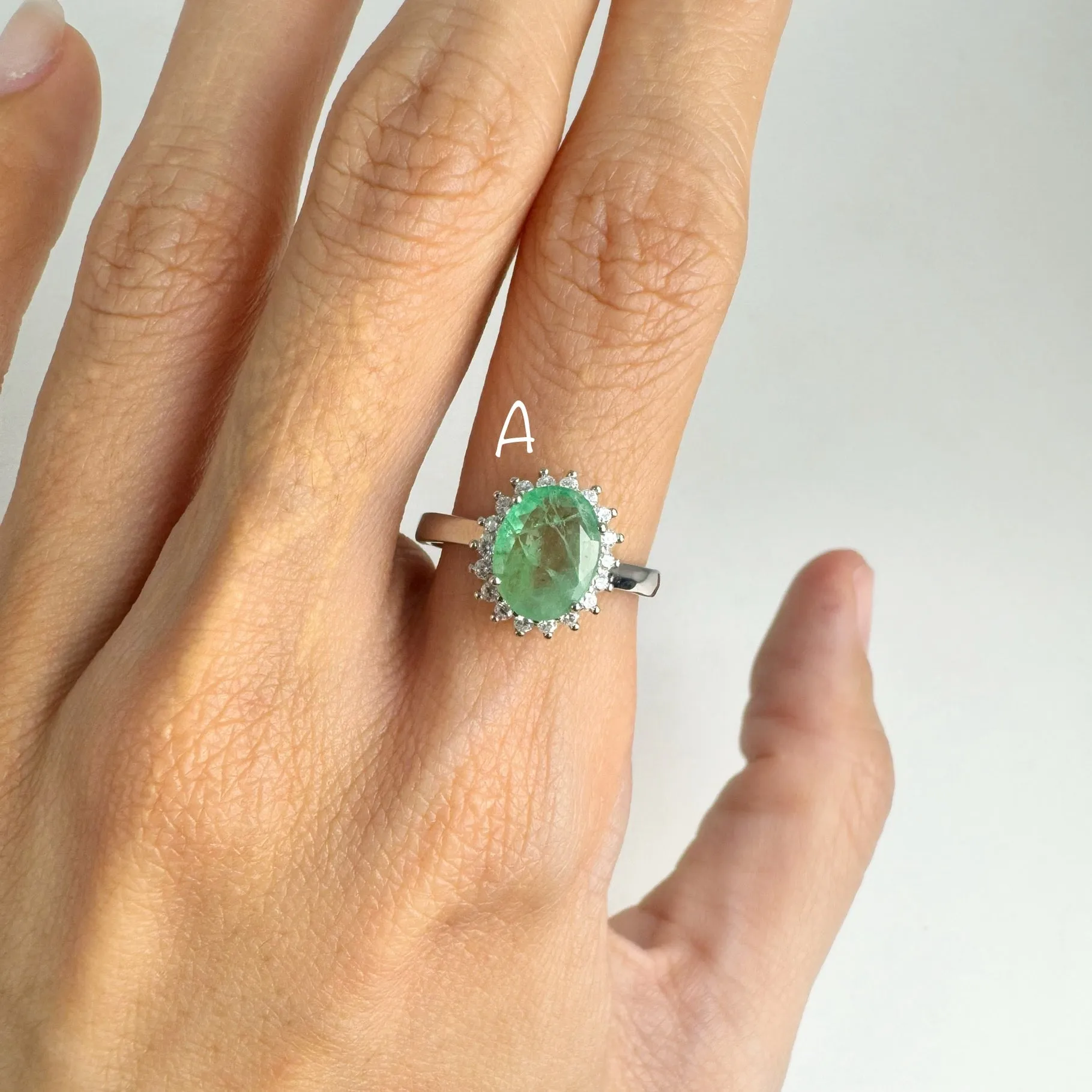 7 x 9 mm. Oval Cut Green Zambian Emerald with Cz Accents Ring
