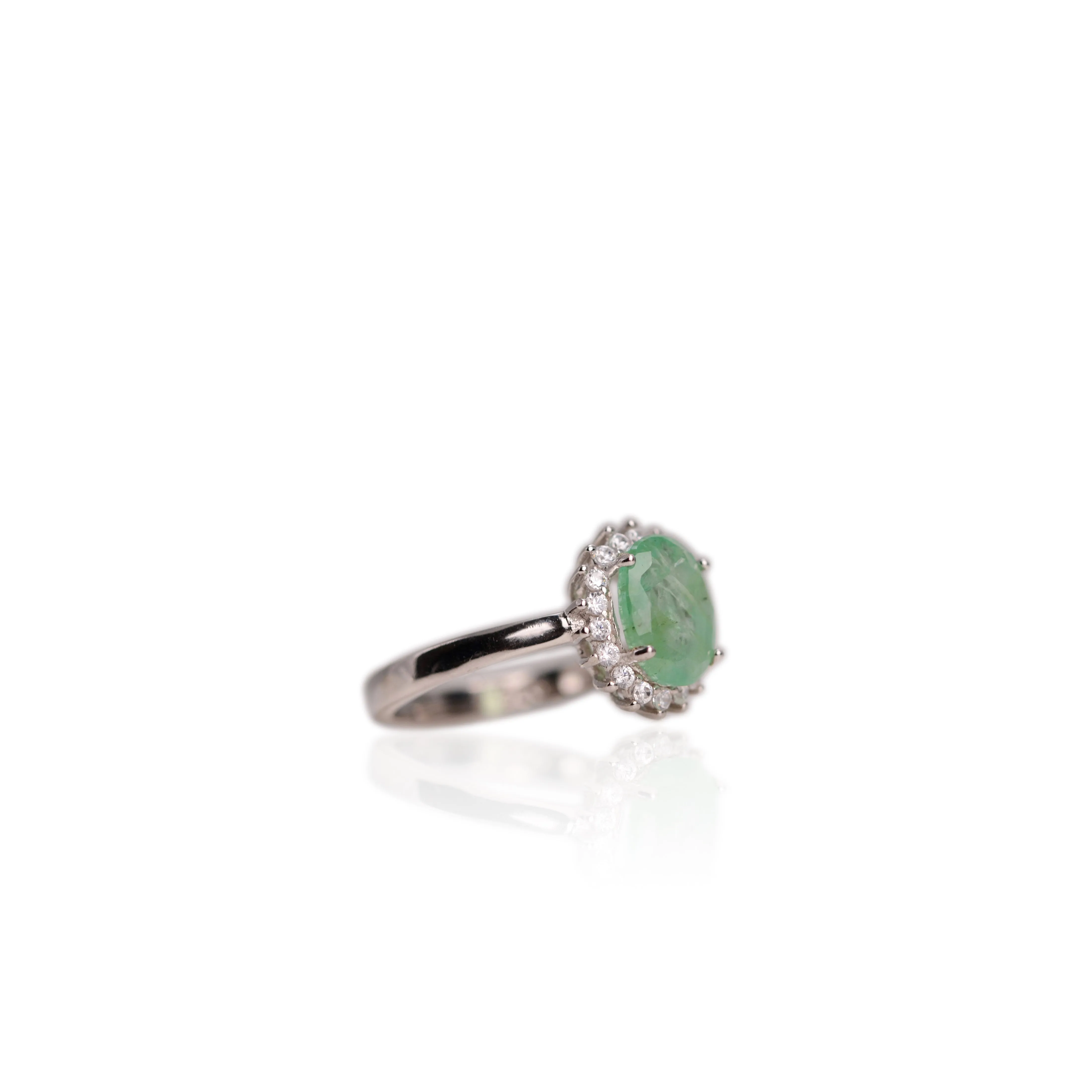 7 x 9 mm. Oval Cut Green Zambian Emerald with Cz Accents Ring