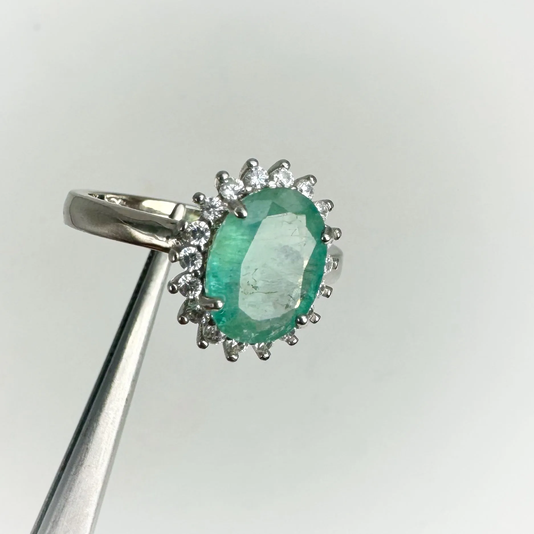 7 x 9 mm. Oval Cut Green Zambian Emerald with Cz Accents Ring