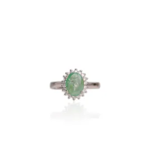 7 x 9 mm. Oval Cut Green Zambian Emerald with Cz Accents Ring